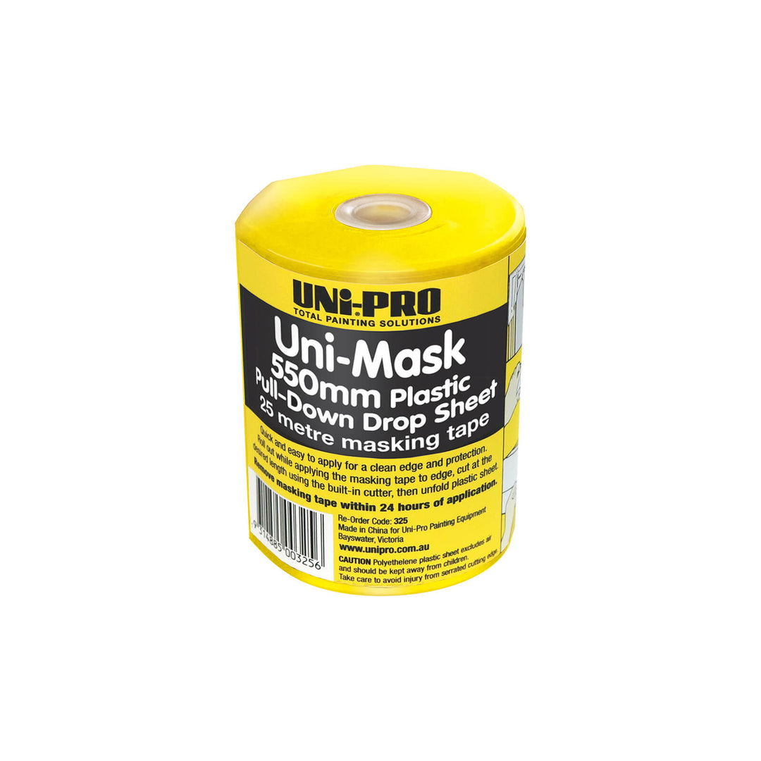 UNi-PRO Uni-Mask Masking Tape & Pull-Down Plastic Drop Sheet With Refill Range